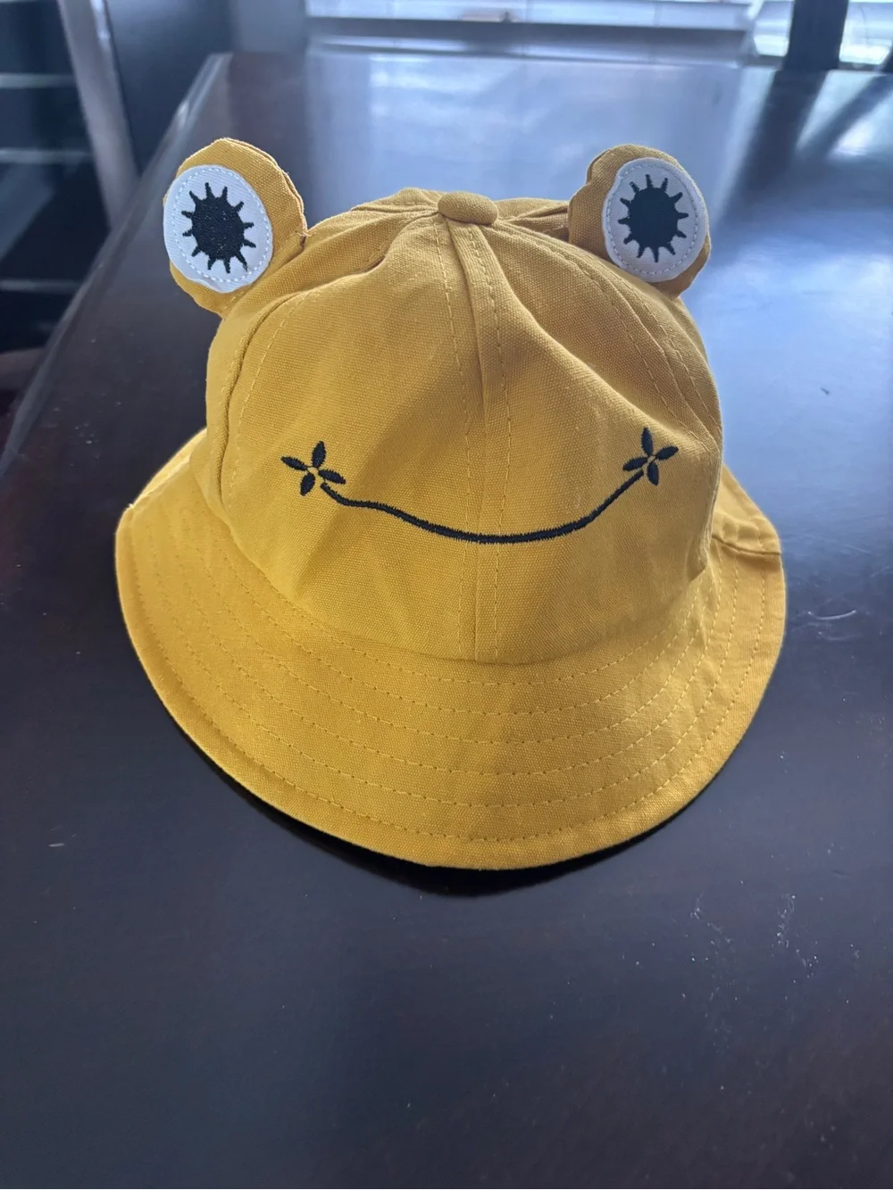 Kids Mustard Yellow Frog Ear Bucket Hat - Cute Smiley Design